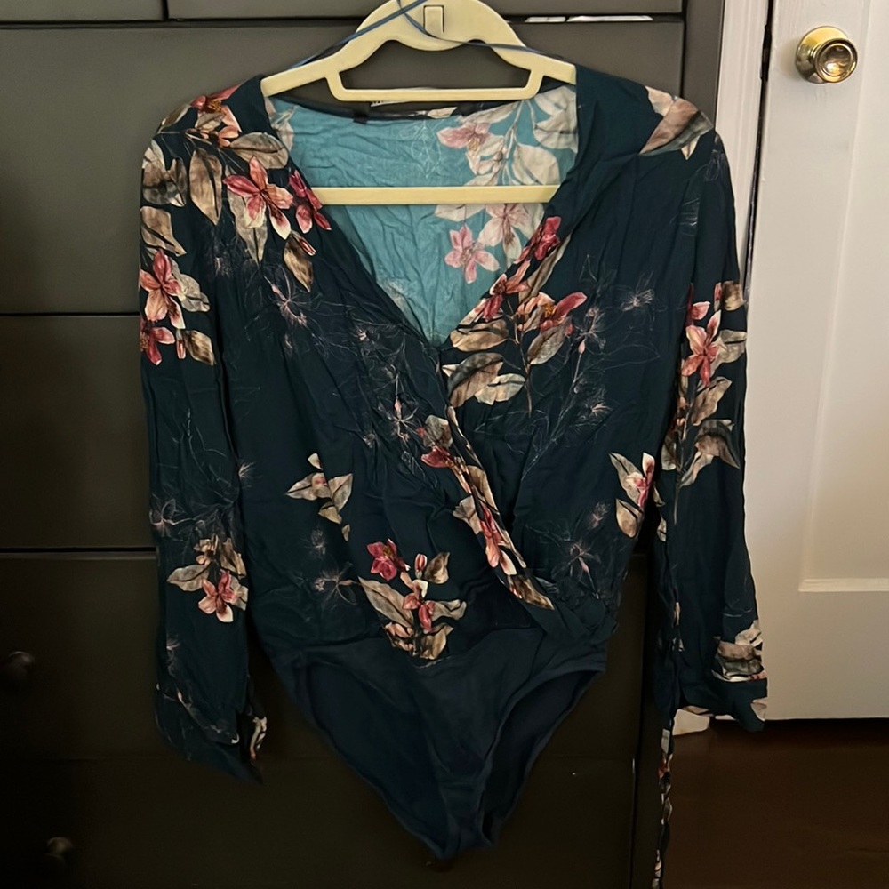 Zara dark green floral wrap bodysuit